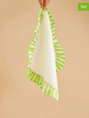 2-delige set: tafelservetten wit/groen - (L)40 x (B)40 cm