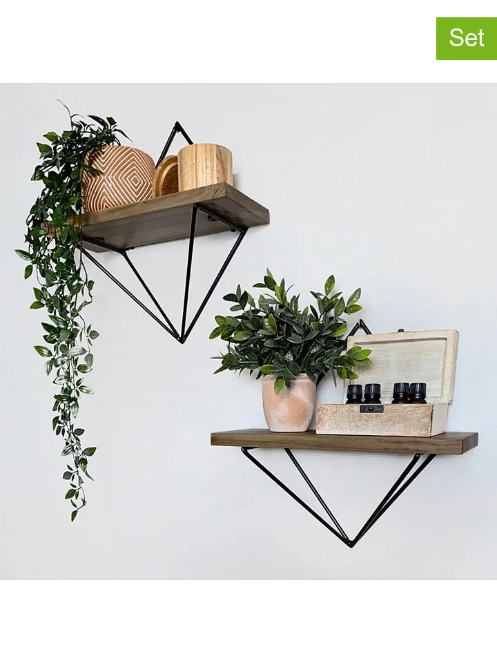 2DELIGE SET: WANDMEUBELS "WR046" BRUIN/ZWART  (B)30 X (H)30 X (D)14 CM