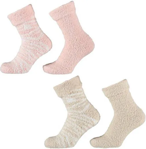 Apollo huissokken met zebraprint set van 4 roze beige