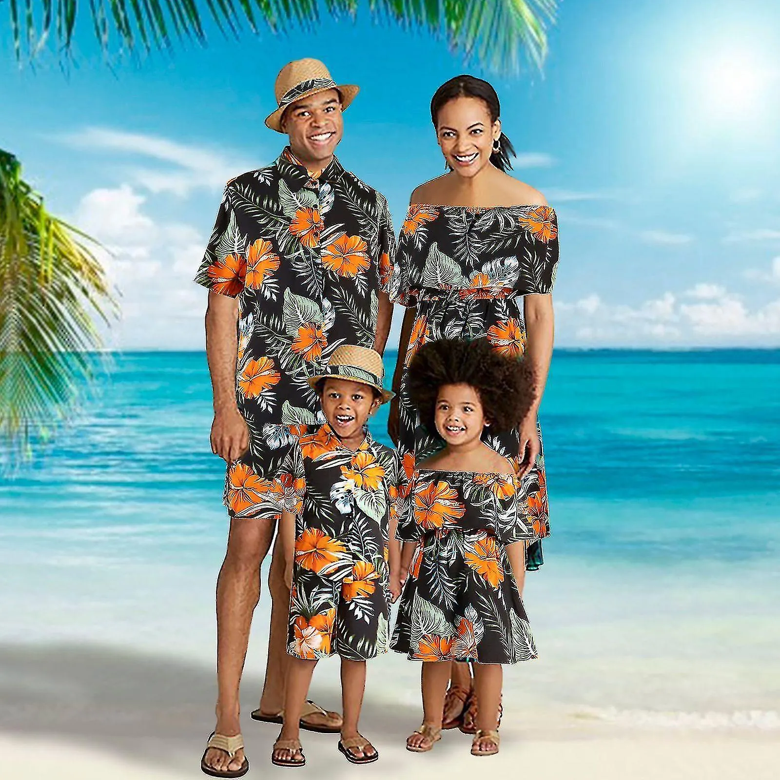 Bijpassende familie outfits Hawaiiaanse Luau mannen vrouwen meisje jongen in bloeiend zwart