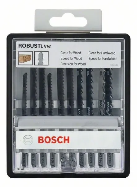 BOSCH 10DELIGE SET ZAAGBLADEN ROBUST LINE WOOD EXPERT, MET SCHACHT TT 101 AO; T 101 B; T 101 BR; T 101 AOF; T 101 BF; T 101 BRF