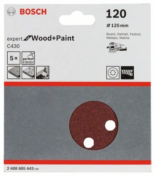 BOSCH Schuurpapier C430, 5 stuks 125 mm, 120 2608605643