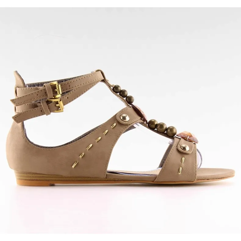 Damessandalen met kaki stenen ZS3522 khaki