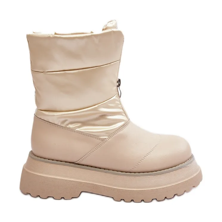 Damessnowboots op dikke zool met ritssluiting GOE MM2N4079 Beige