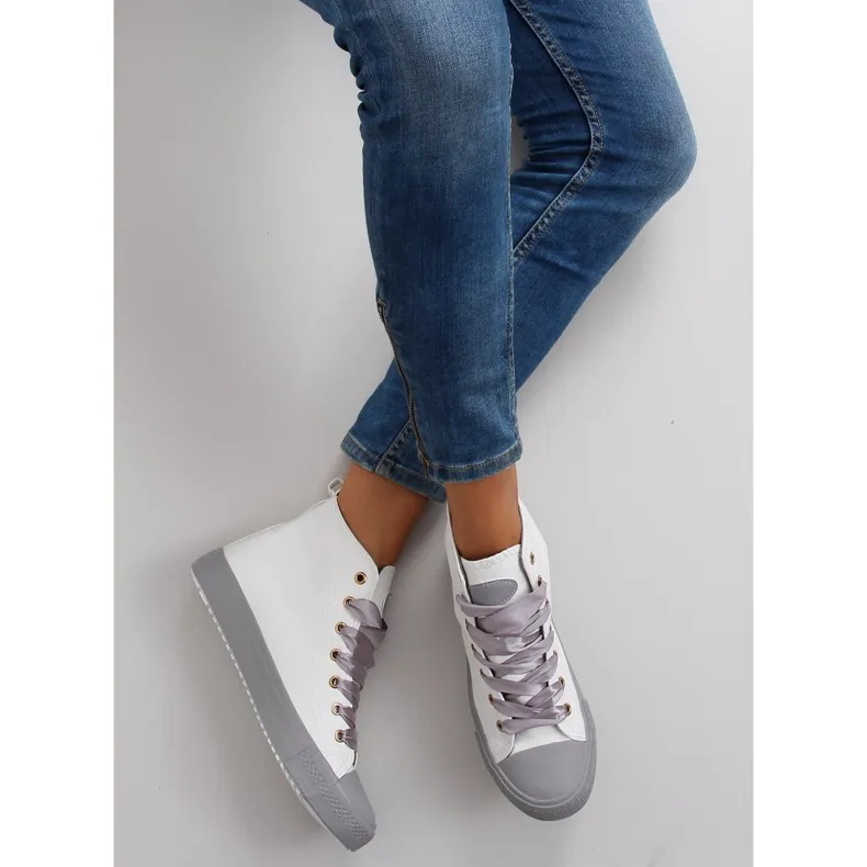 Enkelsneakers met dubbele veters wit