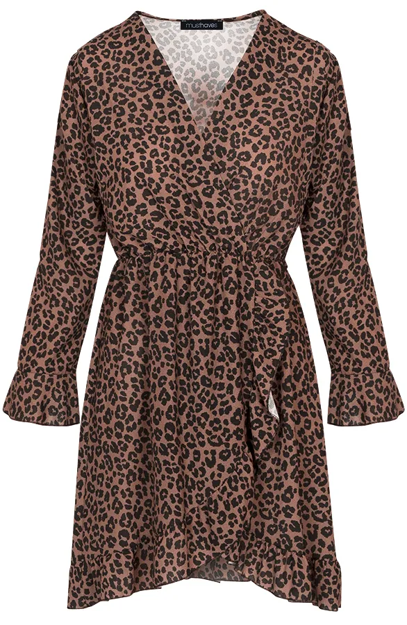 Jurk Met Overslag Panter Cognac
