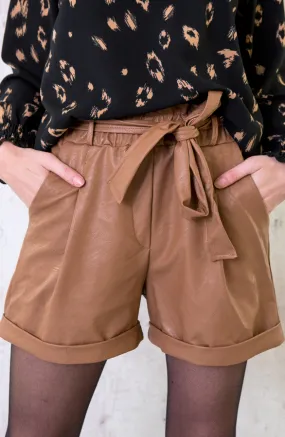 Leren Shorts Met Strik Camel