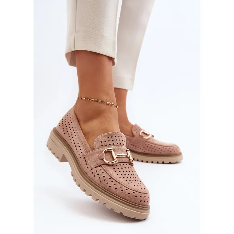 Opengewerkte damesmocassins met decoratie, roze Talesse