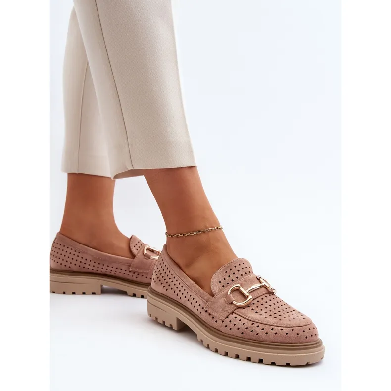 Opengewerkte damesmocassins met decoratie, roze Talesse