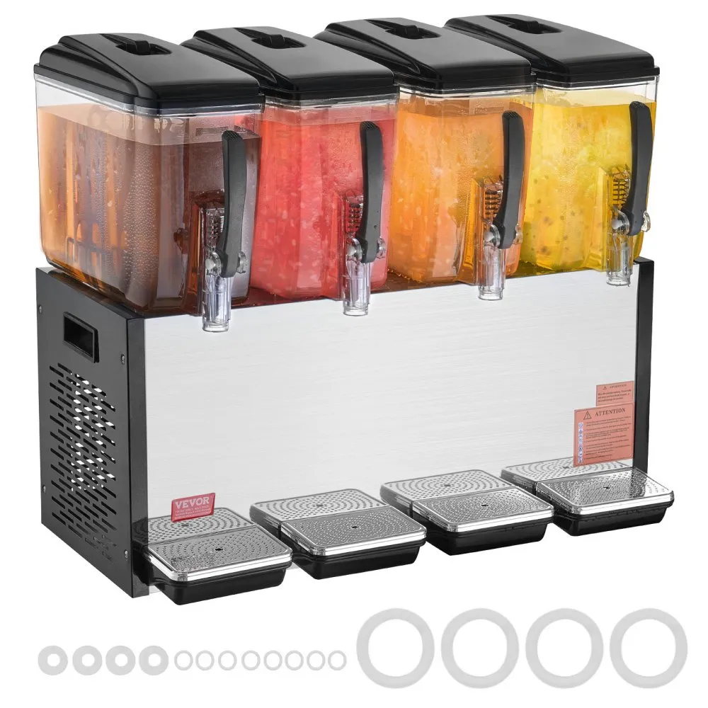 VEVOR Commerciële Drankdispenser 4x12L Dispenser Koude Sappen IJsdranken