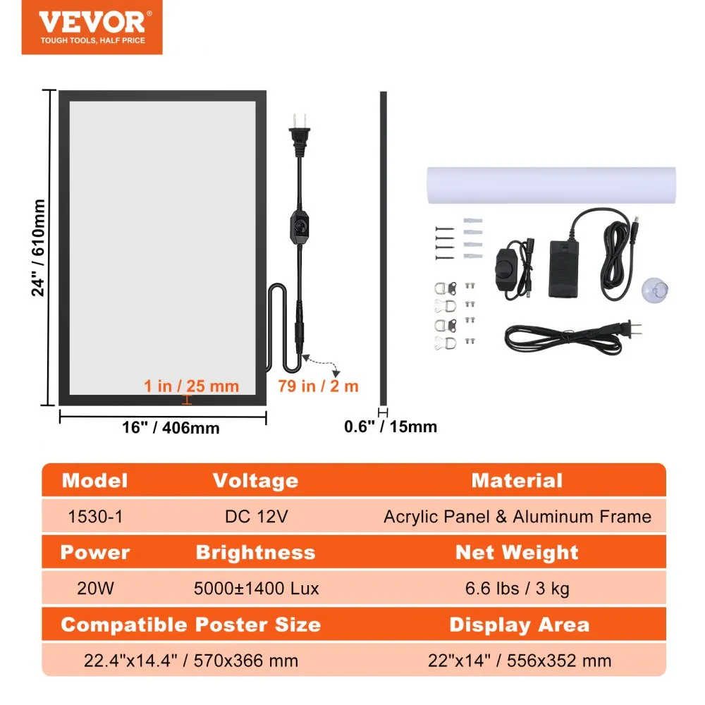 VEVOR FOTOLIJST POSTERLIJST LEDLICHTBAK 556X352MM FILMPOSTERS ZWART