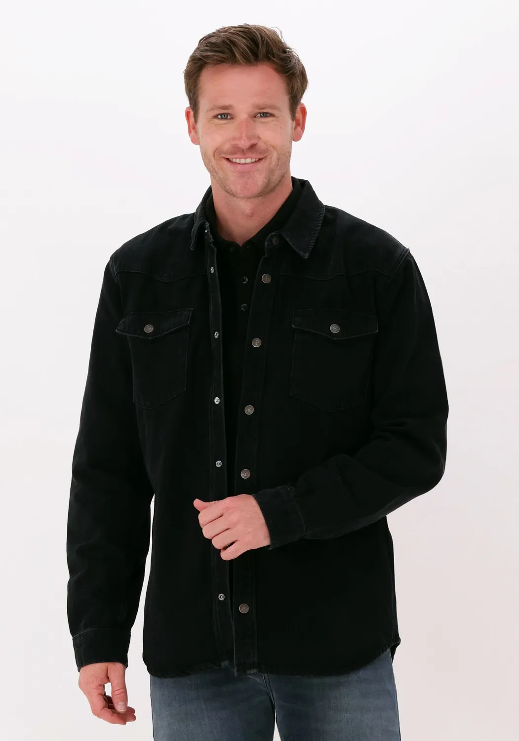 zwarte colourful rebel overshirt mason washed denim shirt