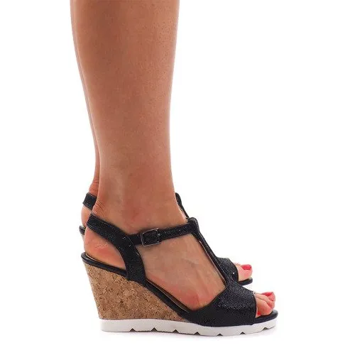 Zwarte sandalen op wig YH2709